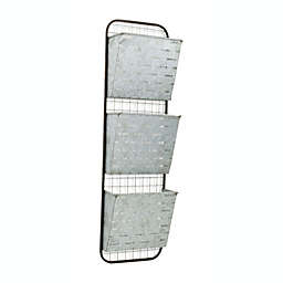 Cheungs Galvanized Metal 3 Tier Wall Decor with Slatted Metal Pockets