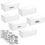 mDesign Stackable Plastic Bath Storage Organizer Box + 32 Labels - Clear
