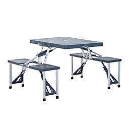 Outsunny Portable Folding Camping Table Set with Seats Aluminum Picnic Table with Chairs and Umbrella Hole for Outdoor, Hiking, Grey