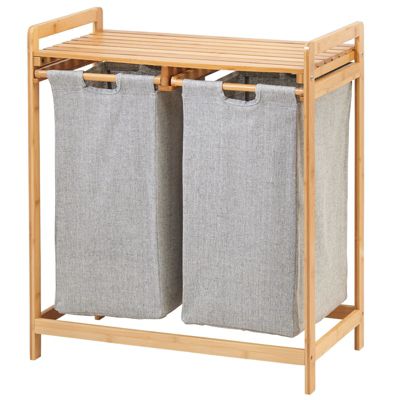 Large Bamboo Laundry Hamper Basket Clothes Storage Organiser Bag Lid Double 