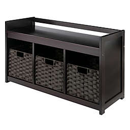 Addison 4-Pc Storage Bench with 3 Foldable Woven Baskets, Espresso and Chocolate