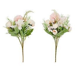Farmlyn Creek Pink Silk Peony and Hydrangea Flower Bouquets, Artificial Floral Arrangements (12 In, 2 Pack)