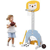 Gymax 3-in-1 Kids Basketball Hoop Set Adjustable Sports Activity Center w/Balls Yellow