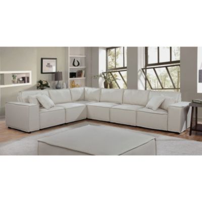Contemporary Home Living 11&#39; Cream Beige Linen Modular Sectional Sofa