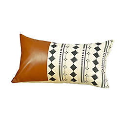 HomeRoots Geometric Patterns and Brown Faux Leather Lumbar Pillow Cover - 12