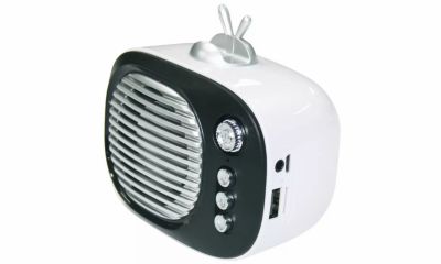 Link Retro Bluetooth Vintage Wireless Speaker with Cartoon Bracket Universal Phone Stand - White