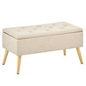 mDesign Long Tufted Rectangle Storage Bench with Hinge Lid, Wood Legs