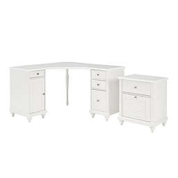 Crosley Brands. Palmetto 2Pc Corner Desk W/File Cabinet White.
