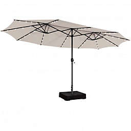 Costway 15 Feet Double-Sided Patio Umbrella with 48 LED Lights-Beige