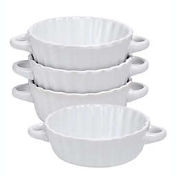 Bruntmor Ceramic Bowl Set Of 4, For Salad, Soup, Pasta. 26 Ounce Porcelain Baking Bowls/Plates With Handles. Safe For Oven, Microwave, Dishwasher. Serving Christmas Dish. 26 Oz, White
