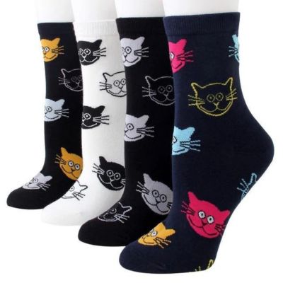 Everything Socks Disco Cat - Colorful and Cute Crew Socks with Cats on Them for Women Men Kids
