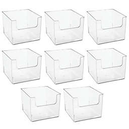 mDesign Plastic Bathroom Storage Organizer Bin with Open Front - 8 Pack - Clear
