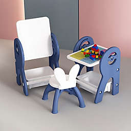 Stock Preferred 2-in-1 Kids Painting Table & Chair Set with Storage in Dark Blue