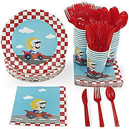 Juvale Racecar Birthday Party Supplies, Paper Plates, Napkins, Cups and Plastic Cutlery (Serves 24, 144 Pieces)