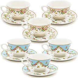 Sparkle and Bash Vintage Floral Tea Cups and Saucers Set for Tea Party Supplies in 2 Colors (12 Pieces)