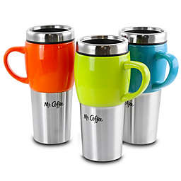 Mr. Coffee Traverse 3 Piece 16 Ounce Stainless Steel and Ceramic Travel Mug and Lid in Red, Blue and Green