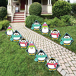 Big Dot of Happiness Holly Jolly Penguin - Penguin Lawn Decorations - Outdoor Holiday and Christmas Yard Decorations - 10 Piece