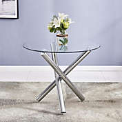 Zimtown Glass Top Round Dining Table in Silver