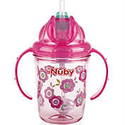 Nuby Tritan No Spill Flip N&#39; Sip Twin Handle Printed Cup with 360 Weighted Straw Pink Flower