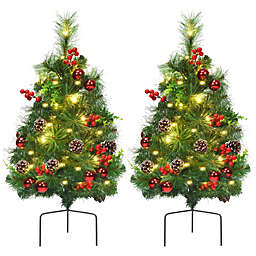 Gymax 2PCS Pre-Lit Christmas Tree Artificial Pathway Xmas Tree w/ 8 Flash Modes
