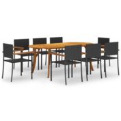 vidaXL 9 Piece Patio Dining Set Black