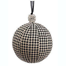 Allstate Black and Beige Houndstooth with Rhinestone Cap Christmas Ball Ornament 6