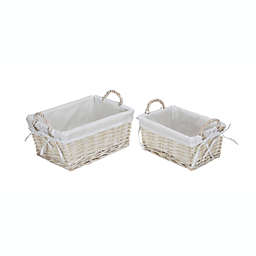 Cheungs Home Indoor Decorative Willow Baskets with Fabric Liners - Large, Set of 2, White