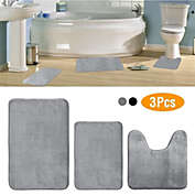 Kitcheniva Gray, Memory Foam 3 PC Bathroom Rug Absorbent Bath Mat Set Non Slip Shower Rug