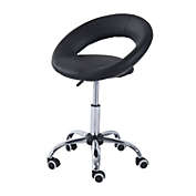 HOMCOM Crescent Rolling Salon Stool with Adjustable Height, Breathable Open Back, Foam Cushion Seat, and 5 Caster Wheels, Black