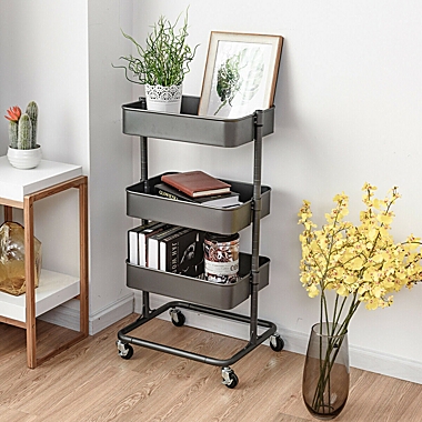 Gymax 3 Tier Metal Rolling Utility Cart Storage Mobile Organization. View a larger version of this product image.