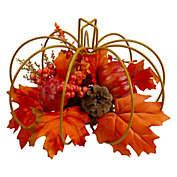 Northlight 12" Autumn Harvest Maple Leaf and Berry Pumpkin Tabletop Centerpiece