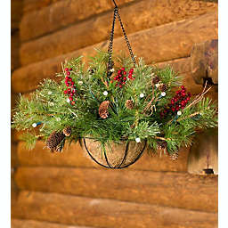 Plow & Hearth Lighted Outdoor Battery-Operated Holiday Hanging Basket w/ Auto Timer