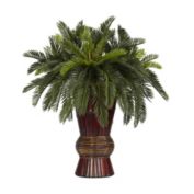 Nearly Natural Cycas with Bamboo Vase Silk Plant, Green