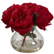 Nearly Natural Fancy Rose Silk Arrangement with Vase, Red