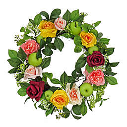 CC Christmas Decor Rose and Apple Spring Floral Wreath, Pink 24-Inch