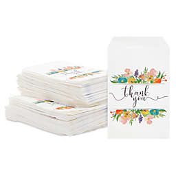 Sparkle and Bash Mini Floral Thank You Treat Bags for Birthday Party, Wedding, Bridal Shower (3.5x5 In, 300 Pack)