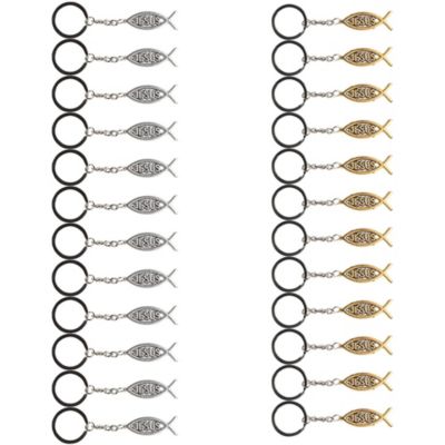 Juvale Jesus Fish Keychains - 24-Pack Metal Jesus Fish Key Chains, Jesus Key Rings, Religious Door Car Key Holders, Religious Favors for Christians, Silver and Gold