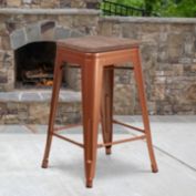 Emma + Oliver 24"H Backless Copper Counter Height Stool with Wood Seat