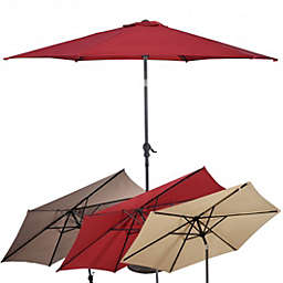 Costway 10FT Patio Umbrella 6 Ribs Market Steel Tilt W/ Crank Outdoor Garden without Weight Base-Burgundy
