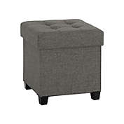 SONGMICS Collapsible Cube Storage Ottoman Foot Stool Comfortable Seat with Wooden Feet and Lid, Soft Padding, Dark Grey