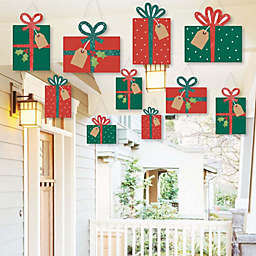 Big Dot of Happiness Hanging Happy Holiday Presents - Outdoor Christmas Party Hanging Porch and Tree Yard Decorations - 10 Pieces