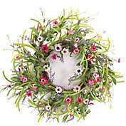 Contemporary Home Living Green and Pink Springtime Wild Flower Bloom Artificial Christmas Wreath - 32-Inch, Unlit