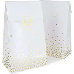 Blue Panda Party Favor Bags, White with Gold Foil Confetti (24 Pack)