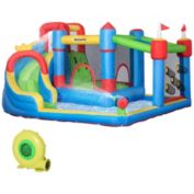 Outsunny 5-in-1 Kids Inflatable Bounce Castle Theme Jumping Castle Includes Slide Trampoline Pool Water Gun Climbing Wall with Inflator, Carry Bag, Repair Patches