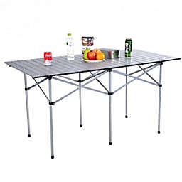 Costway Aluminum Roll Up Folding Camping Rectangle Picnic Table