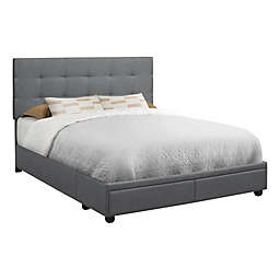Monarch Specialties I 6022q Bed - Queen Size / Dark Grey Linen With 2 Storage Drawers