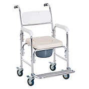 HomCom Personal Mobility Durable Waterproof Shower Accessible Transport Commode Medical Rolling Chair