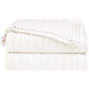 PiccoCasa Cotton Cable Knit Throw Blanket Soft Throw Couch Covers Decors Knitted Blankets for Bed, Sofa, Couch, Travel, Camping, White Throw(47 x 70)