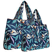 Wrapables Large & Small Foldable Tote Nylon Reusable Grocery Bags, Set of 2, Foliage