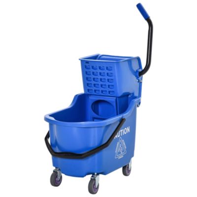 HOMCOM Mop Bucket Cart with Side Press Wringer, Metal Handle and 34 Quart Capacity, Blue